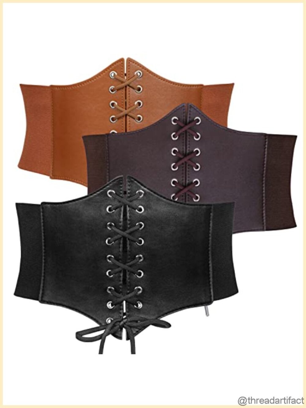 3 Pack Elastic Corset Waist Belt PU Leather Lace-Up Tied Waspie Halloween